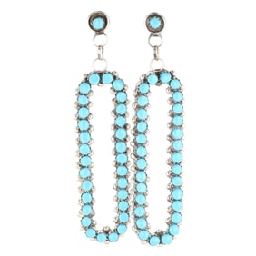 Marlon Quam Zuni Sleeping Beauty Turquoise Sterling Dangle Earrings