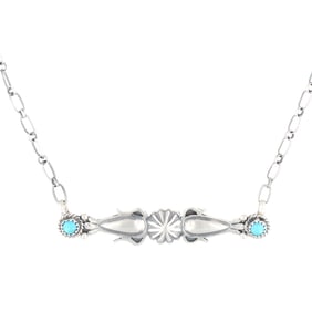 Marita Benally Navajo Sterling Silver Kingman Turquoise Necklace