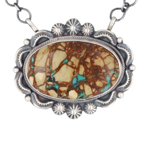 Navajo Sterling Silver and Sonoran Gold Turquoise Necklace by Bennie Ramone