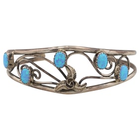 Caroline Nez Navajo Sterling Silver and Opal Cuff Bracelet