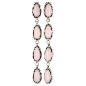 HaDa Collection Sterling Silver Pink Conch 4-Stone Dangle Post Earrings