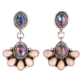 HaDa Collection Sterling Silver Southwestern Pink Conch Mohave Cluster Dangle Earrings