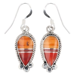James Manygoats Navajo Sterling Silver Spiny Oyster Shell Drop Earrings