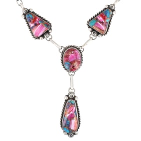 Navajo Sterling Silver and Pink Dhalia Necklace by Augustine Largo