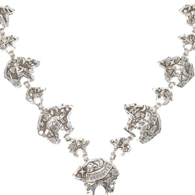 Navajo Lloyd Becenti Sterling Silver Overlay Bear Storyteller Necklace
