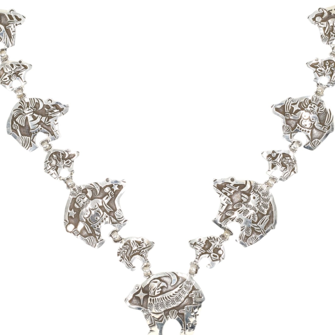 Navajo Lloyd Becenti Sterling Silver Overlay Bear Storyteller Necklace (1 of 6)