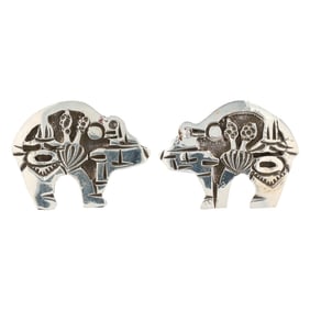 Lloyd Becenti Navajo Sterling Silver Bear Stud Earrings