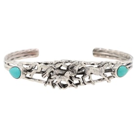 Bobby Platero Navajo Sterling Silver and Kingman Turquoise Horse Cuff Bracelet