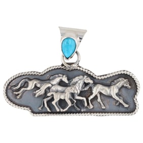 Robert Martinez Sterling Silver and Kingman Turquoise Running Horse Pendant