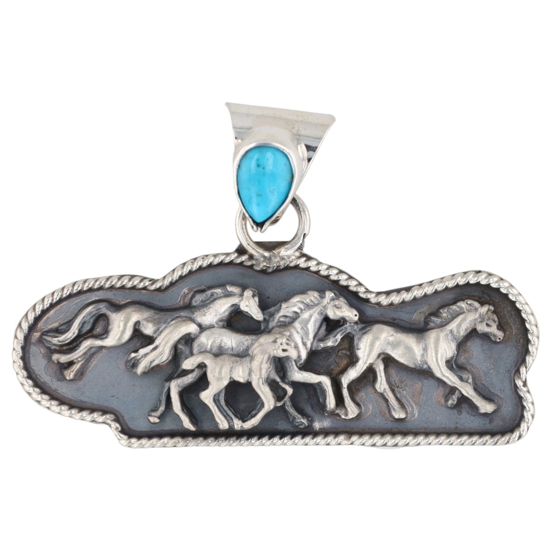 Robert Martinez Sterling Silver and Kingman Turquoise Running Horse Pendant (1 of 4)