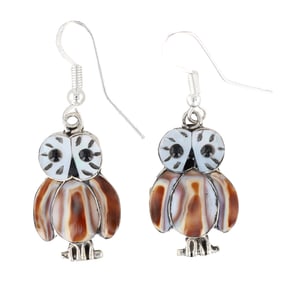 Reginda Kallest Zuni Sterling Silver Multi Stone Inlay Owl Dangle Earrings
