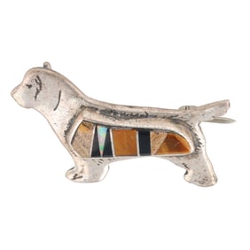 Navajo Sterling Silver Inlay Dog Brooch