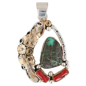 Richard Begay Navajo Sterling Coral Turquoise Pendant