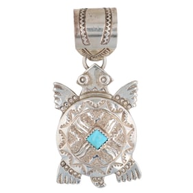 Alonzo Mariano Navajo Sterling Kingman Turquoise Turtle Pendant