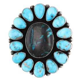 Antionette Martinez Navajo Sterling Blue Moon Turquoise Cluster Ring