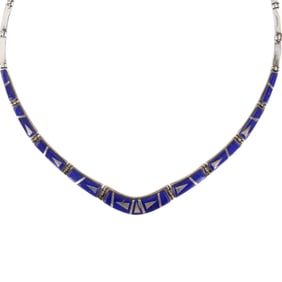 Tully Gustine Navajo Sterling Lapis Lazuli Inlay Necklace