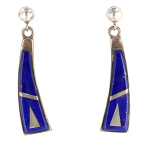 Tully Gustine Navajo Sterling Lapis Lazuli Inlay Dangle Earrings