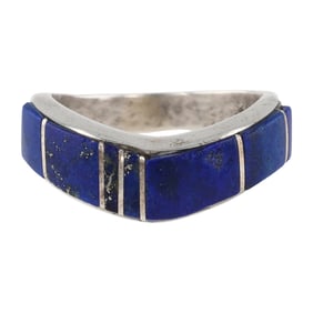 A Rita Ybarra Navajo Sterling Silver and Lapis Channel Inlay Ring