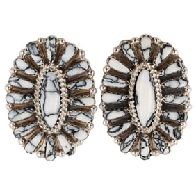 Pair of Navajo Sterling White Buffalo Earrings by Juliana Benally