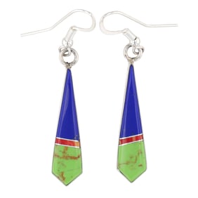 Mary Yazzie Navajo Multi-Stone Inlay Sterling Silver Dangle Earrings