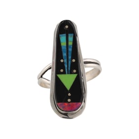 A Navajo Sterling Silver Inlay Ring by Gilbert Smith