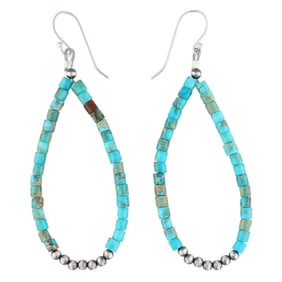Navajo Sterling Silver Kingman Turquoise Dangle Earrings