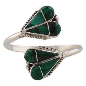 Velda Nastacio Zuni Sterling Silver Malachite Heart Wrap Ring