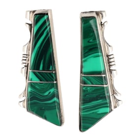 Steve Francisco Navajo Sterling Malachite Inlay Earrings