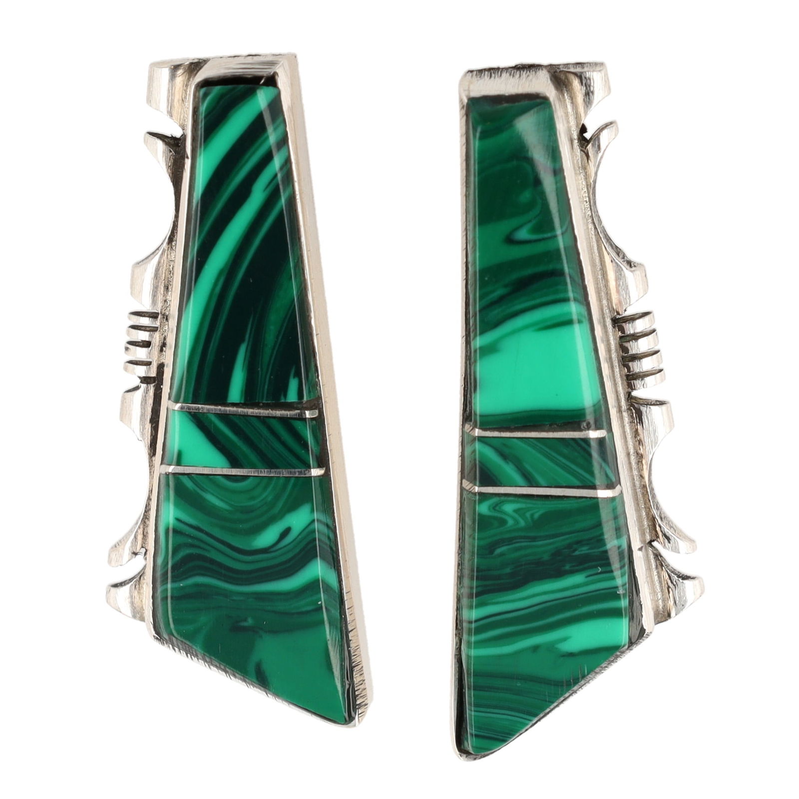 Steve Francisco Navajo Sterling Malachite Inlay Earrings (1 of 5)