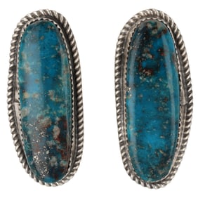 Donovan Nez Navajo Sterling Silver Kingman Turquoise Earrings