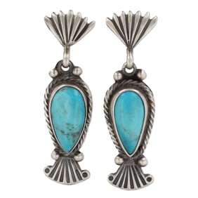 Verley Betone Navajo Sterling Kingman Turquoise Earrings
