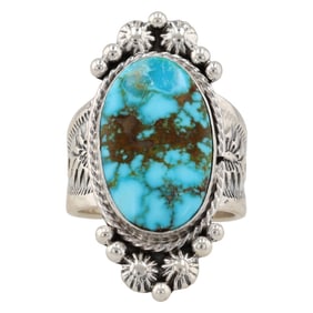 Samuel Yellowhair Navajo Sterling Kingman Turquoise Ring