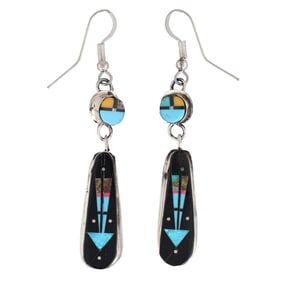 Gilbert Smith Navajo Night Sky Inlay Sterling Silver Dangle Earrings