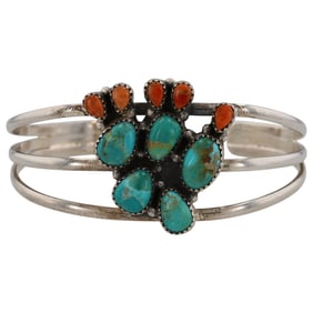 HaDa Collection Sterling Silver Turquoise and Apple Coral Cuff Bracelet