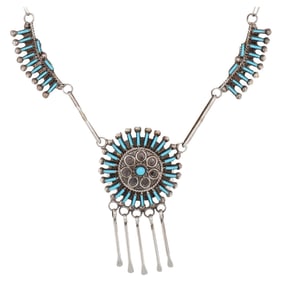 Philander Gia Zuni Needlepoint Sterling Kingman Turquoise Necklace