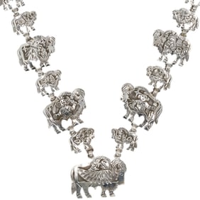 Lloyd Becenti Navajo Handmade Sterling Silver Bison Storyteller Necklace