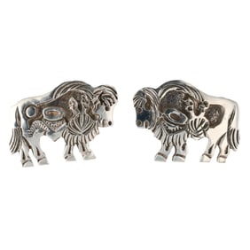 Lloyd Becenti Navajo Sterling Silver Buffalo Earrings