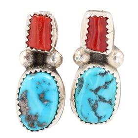 Calvin Mariano Navajo Sterling Turquoise Coral Earrings