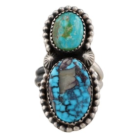 Tia Long Navajo Sterling Silver Turquoise Two-Stone Ring