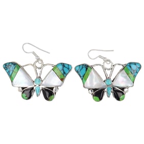 Angus Ahiyite Zuni Multi-Stone Inlay Butterfly Dangle Earrings