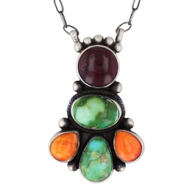 Scott Skeets Navajo Multi-Stone Sterling Necklace