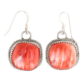 Tia Long Navajo Handmade Sterling Silver Red Spiny Oyster Dangle Earrings