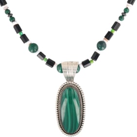 Running Bear Shop Sterling Silver Malachite Beaded Necklace