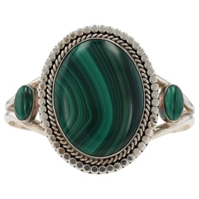 Daniel BenallyNavajo Indian 3 Stone Malachite Sterling Silver Bracelet