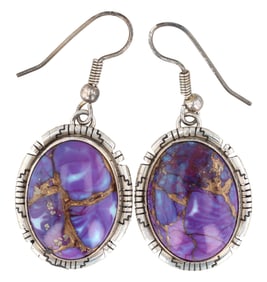 Scott Skeets Navajo Handmade Purple Mojave Sterling Silver Dangle Earrings