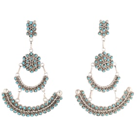 Jesse Johnson Zuni Sterling Silver and Turquoise Dangle Earrings