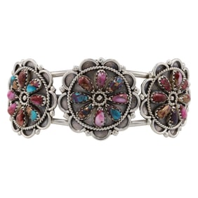 Gerald Mitchell Navajo Sterling 'Pink Dream Dahlia' Cuff Bracelet