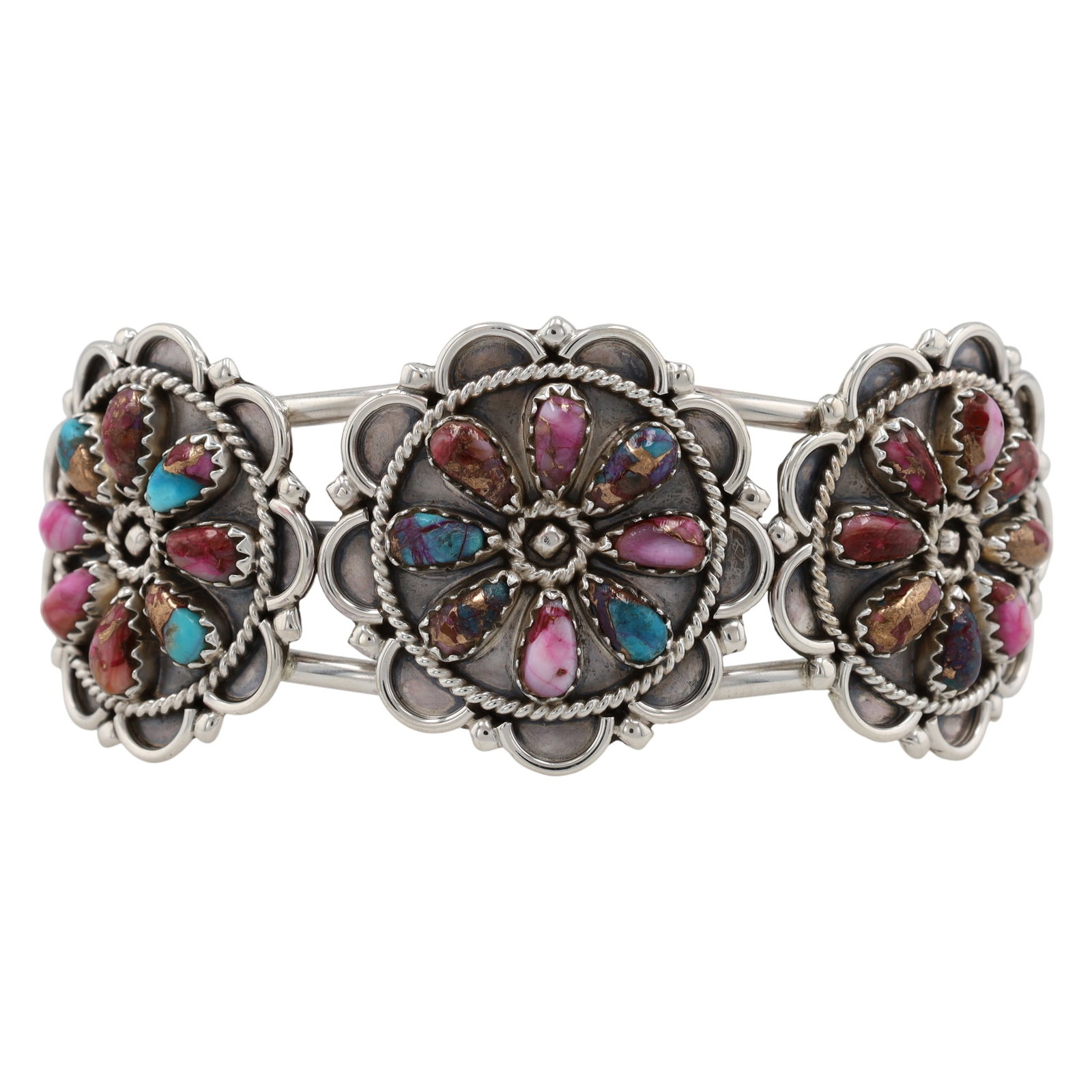 Gerald Mitchell Navajo Sterling 'Pink Dream Dahlia' Cuff Bracelet (1 of 6)