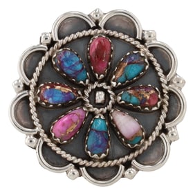 Navajo Gerald Mitchell Sterling Pink Dream Dahlia Adj Ring