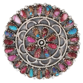 Navajo Gerald Mitchell Sterling Pink Dream Dahlia Cluster Pendant